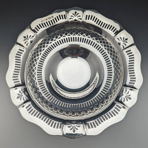 1938年 英国ヴィンテージ 純銀(925シルバー) フルーツボウル コンポート 直径26cm 470g Joseph Gloster Ltd